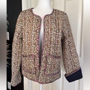 Natural Life Quilted Floral Block Print Jacket Olive and Pink Size L Large NWT